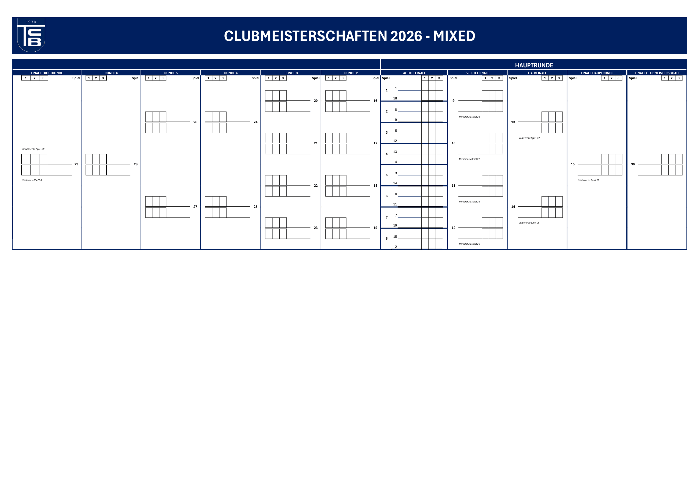 Turnierbaum Mixed Clubmeisterschaften 2026 TC Wesel-Büderich