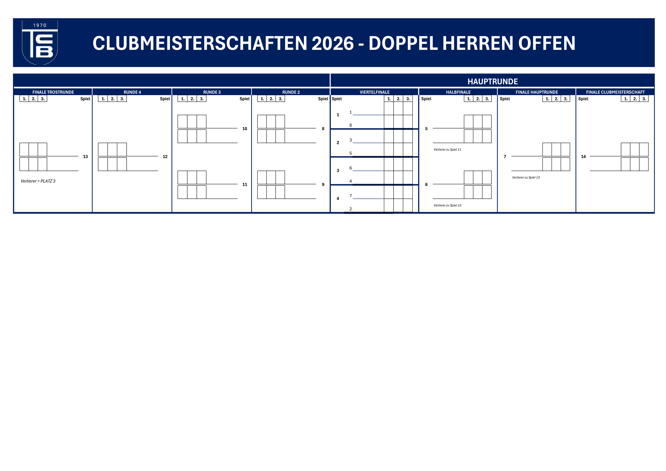Turnierbaum Herren Doppel Clubmeisterschaften 2026 TC Wesel-Büderich
